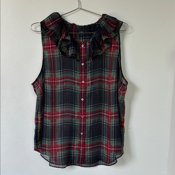 Sold out J. Crew sheer plaid holiday top XXL Sleeveless Blouse Stewart tartan - Picture 6 of 8